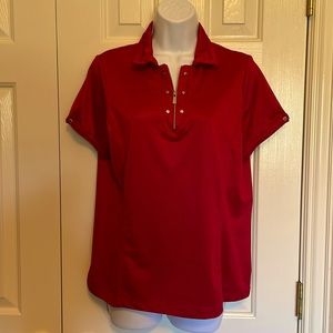 Tail 1/4 Zip Front Collared Polo Shirt w/Silver Embellishment on Front & Sleeves